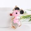 Chaveiro de Metal com Pedras de Diamante para Mouse Pingente de Bolsa Masculino e Feminino Joia de Metal do Zodíaco para o Ano do Rato Presentes