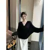 Elegante top de punto francés de hombros descubiertos para mujer, otoño, holgado, casual, de un solo hombro, adelgazante, de manga larga
