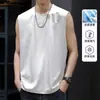 Chaleco de Verano para Hombre Camiseta sin Mangas Fitness Cuello Redondo Camiseta sin Mangas Moderna de Alta Gama Algodón de Amoníaco Líquido Camiseta de Color Sólido Versátil