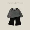 Camiseta Base Rayada Vintage para Niñas de Primavera y Otoño, Prenda Superior Suelta de Manga Larga Rayada Estilo Coreano para Bebés, Cuello Redondo, Suave y Amigable con la Piel