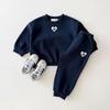 Traje de Sudadera Terry de Cuello Redondo con Bordado de Corazón Pequeño Estilo Coreano Ins de Dos Piezas Primavera y Otoño Nuevo Sudadera y Pantalón de Sudadera Color Puro