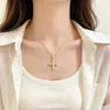 Aço TitânioZircônia Cruz Estilo Minimalista Elegante Deslumbrante Colar Totalmente Cravejado para Mulheres Corrente Versátil na Clavícula Corrente de Aço Titânio