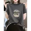 Camiseta de Manga Corta de Algodón Puro para Mujer, Camisa Base de Estilo Moderno Versátil con Estampado, Holgada, Adelgazante, Nuevo Estilo Verano 2026