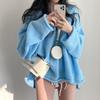 Corea del Sur Elegante Otoño Nuevo Retro Holgado Estilo Perezoso Cuello en V Rizado Abertura Moda Suéter de Punto Reductor de Edad para Mujer