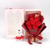Presente de Dia dos Namorados para Exportação Transfronteiriça 7 Rosas de Sabão Simuladas em Buquê Urso Caixa de Presente Presente de Natal