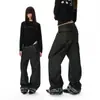 Calça Jeans Reta Longa Rústica Estilo Streetwear Retro Americano com Bainha Dobrada e Contas para Homens e Mulheres
