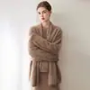 Cárdigan de estilo casual Konsaini cepillado 100% cachemir para mujer, de longitud media, manga caída, abrigo suéter tejido