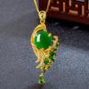 Pingente Peacock de Tela Aberta Banhado a Ouro com Jade Verde Pingente de Asa de Fênix Estilo Étnico Corrente para Clavícula