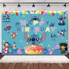 Tela de Fondo de Cumpleaños de Stitch Suministros de Decoración para Fiesta de Cumpleaños Diseño del Lugar Banner de Tela de Poliéster de Stitch