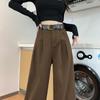 Calça Jeans de Trabalho Marrom Cintura Alta Feminina Tendência Versátil Nova Solta Emagrecimento Casual Calça Marrom Wide Leg