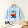 Camiseta de Manga Larga Raglán Colección de Coches de Carreras Lightning McQueen para Niños, Camiseta Básica de Algodón Puro con Contraste Blanco y Negro para Primavera y Otoño