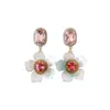 Brincos Pingente Flor de Resina Cravejados com Diamantes Agulha de Prata, Brincos Doces Estilo Férias de Verão, Acessórios de Orelha Retrô com um Toque de Luxo Leve e de Alta Qualidade