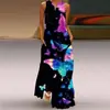 Site independente Amazon novo vestido longo sexy sem mangas com estampa retrô europeia e americana com bolsos