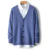 Cardigan de Lana de Cuello en V Nuevo Llegado Chaqueta de Punto para Hombre Suéter de Cachemir Holgado de Color Sólido Manga Larga Casual Versátil 2024