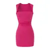 Vestido Hepburn Preto Sem Mangas Vazado Decote Triângulo Costas Abertas para Mulheres, Saia Bodycon Plissada Irregular de Corte Quadrado Slim-Fit