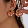Pendientes de Calabaza con Diseño Creativo Original Transfronterizos Europeos y Americanos, Incrustados con Diamantes, Estilo Nuevo, Pendientes Huecos de Perla Personalizados para Mujer