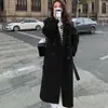 Abrigo de lana liso de otoño e invierno transfronterizo con bolsillo, diseño de doble botonadura de alta gama y a la moda, abrigo largo de lana al por mayor