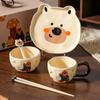 Creme Estilo Dos Desenhos Animados Urso Cerâmica Talheres Doméstico Alto Valor Cor Caixa de Presente Tigela e Pratos Combinação Tigela e Pauzinhos terno Mão Presente