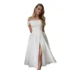 Vestido de Noche Europeo y Americano Hombros Descubiertos, Vestido de Novia Blanco para Registro, Vestido de Moda con Abertura para Fiestas de Cumpleaños