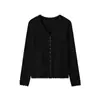Cárdigan Fino de Punto para Primavera y Otoño para Mujer, Puños de Encaje Hueco, Púrpura Taro, Temperamento Suave, Top de Cuello V de un Solo Botón