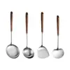 Espátula y Cuchara de Acero Inoxidable 304 con Mango de Madera de Nogal, Utensilios de Cocina para Uso Doméstico, Espátula Anti-quemaduras, Espumadera para Olla Caliente, Espátula para Champiñones