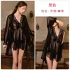 Guiruo Lencería Sexy Encaje Dulce Malla de Puntos Transparentes Atrevida Escote Profundo Espalda Descubierta Bata con Lazos 4812
