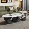 Nova mesa de centro oval em pedra sinterizada de luxo leve estilo italiano para apartamentos pequenos, sala de estar moderna, uso doméstico simples, combinação de armazenamento de alta qualidade
