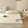Sábana bajera de algodón cepillado100 hilos, funda de colchón de algodón engrosada, funda de colchón de algodón puro con bordado de toalla de dibujos animados, funda a prueba de polvo