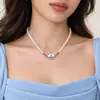 Collar de perlas rosas estilo francés para mujer, cadena de clavícula de alta calidad, ligera y de lujo, nueva decoración 2023