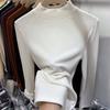 Camiseta de manga larga con cuello semialto, cálida, de terciopelo alemán, lijado, de color sólido, para mujer, otoño e invierno, entallada y forrada con vellón.