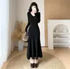 Elegante Sexy Temperamento Manga Larga Ajustado Cola de Pez Cadera Envolvente Vestido Largo Otoño Invierno Cuello Medio Punto Vestido Mujer