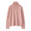 Novos estilos de outono e inverno: Camada base gola alta 100% cashmere puro, suéter de malha quente de cor sólida com mangas compridas para mulheres