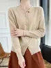 26 Outono Precoce Novo Estilo Cardigan de Tricô de Lã com Gola Redonda Cor Sólida Solto Moda Manga Longa Camada Base Roupa Externa Suéter