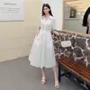 2026 - Vestido Largo Elegante de Alta Calidad con Cuello Solapa, Ceñido a la Cintura, Bordado Hueco, Sencillo y Elegante para Mujer, Vestido de Verano Nanyou