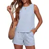 Conjunto de Moda de Verano para Mujer de Amazon de 2 Piezas: Top sin Mangas de Cuello Redondo y Pantalones Cortos con Bolsillos