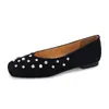 Sandálias de Salto Anabela de Camurça de Pele de Ovelha Estilo Coreano com Strass, Sapatos de Salto Único com Bico Redondo, Sapatos Baixos Versáteis, Boca Rasa de 1cm