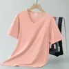 Camiseta de Manga Corta con Cuello en V de Modal Seda de Hielo para Hombre, Capa Base Fresca y de Secado Rápido, Antibacteriana, Antiácaros, Color Sólido, Manga Media