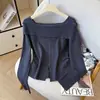 Suéter Tejido Brillante con Volantes para Mujer Otoño/Invierno 2026 con Botones de Diseño, Cuello Cuadrado, Manga Larga, Adecuado para Usar en Capas o como Prenda Exterior
