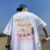 Camiseta Blanca de Manga Corta para Hombre, Oversize, Estilo Verano, Hombro Caído, Camiseta Resistente de Manga Tres Cuartos, Top de Moda High Street