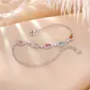 Yilu Prata S925 Prata Esterlina Banhado a Ouro Rosa Turmalina Colorida Novo Estilo Chinês Cuia Moda Joia Pulseira Leve de Luxo para o Dia a Dia