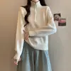 Foto Real Outono Inverno Novo Tamanho Plus Size Mulheres Gordas Manga Longa Pulôver Zíper Gola Lapela Malha Manga Longa Top Suéter