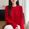 Listo para usar de primera línea 100% lana otoño/invierno 2026 nuevo suéter de punto pullover liso de cuello redondo de corte holgado para mujer