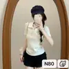 Camiseta Polo de Punto de Manga Corta con Diseño Suave Estilo Coreano para Mujer Verano Diseño Vertical Delgado Top Corto