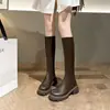 Botas Altas Planas de Suela Gruesa 2025 Nuevo Estilo con Tacón Grueso, Hasta la Rodilla, Tallas Grandes, Cremallera Trasera Ampliada Botas de Montar