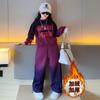 Conjunto Infantil Feminino Estilo Coreano Cor Gradual Plus Veludo para Crianças Médias e Grandes Outono e Inverno Novo Estilo Ocidental Pulôver com Letras Calças Conjunto de Duas Peças