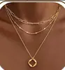 Collar Europeo y Americano Transfronterizo Multicapa Apilable para Mujer Cadena para Clavícula Colgante Geométrico Redondo Dorado Joyería de Colgante de Moda Versátil con Temperamento
