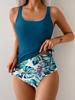 Traje de Baño Europeo y Americano Moda Cuerda Estampada Cintura Alta Plisado Dividido Traje de Baño Bikini de Dos Piezas Traje de Baño Transfronterizo