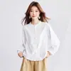 Camisa de Algodón con Cuello Redondo y Bordado de Encaje Pesado para Mujer, Estilo Retro Francés, Blusa Cárdigan Jacquard, Primavera 2026