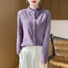 Camiseta base de encaje con forro polar de cuello semi-alto transfronteriza para mujer, ropa interior de otoño e invierno, diseño elegante, suéter de encaje cálido