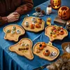 Bandeja de Bambú para Halloween Forma de Fantasma Calabaza Decoración Bandeja para Frutas Snacks Dulces Bandeja para Embutidos Adorno Festivo